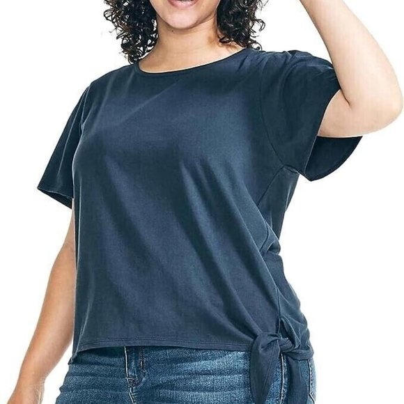 Nautica Women's Size Medium Navy Seas Short Sleeve Side Ties Top Shirt NWT - Picture 1 of 5
